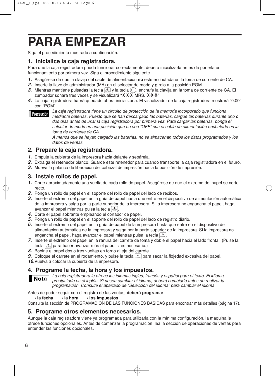 Para empezar | Sharp XE-A42S User Manual | Page 90 / 132