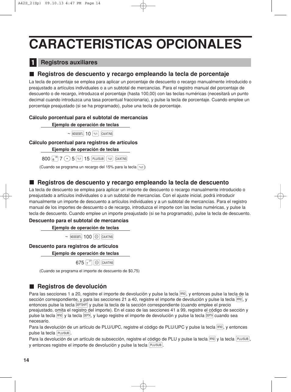 Caracteristicas opcionales, P & a | Sharp XE-A42S User Manual | Page 98 / 132