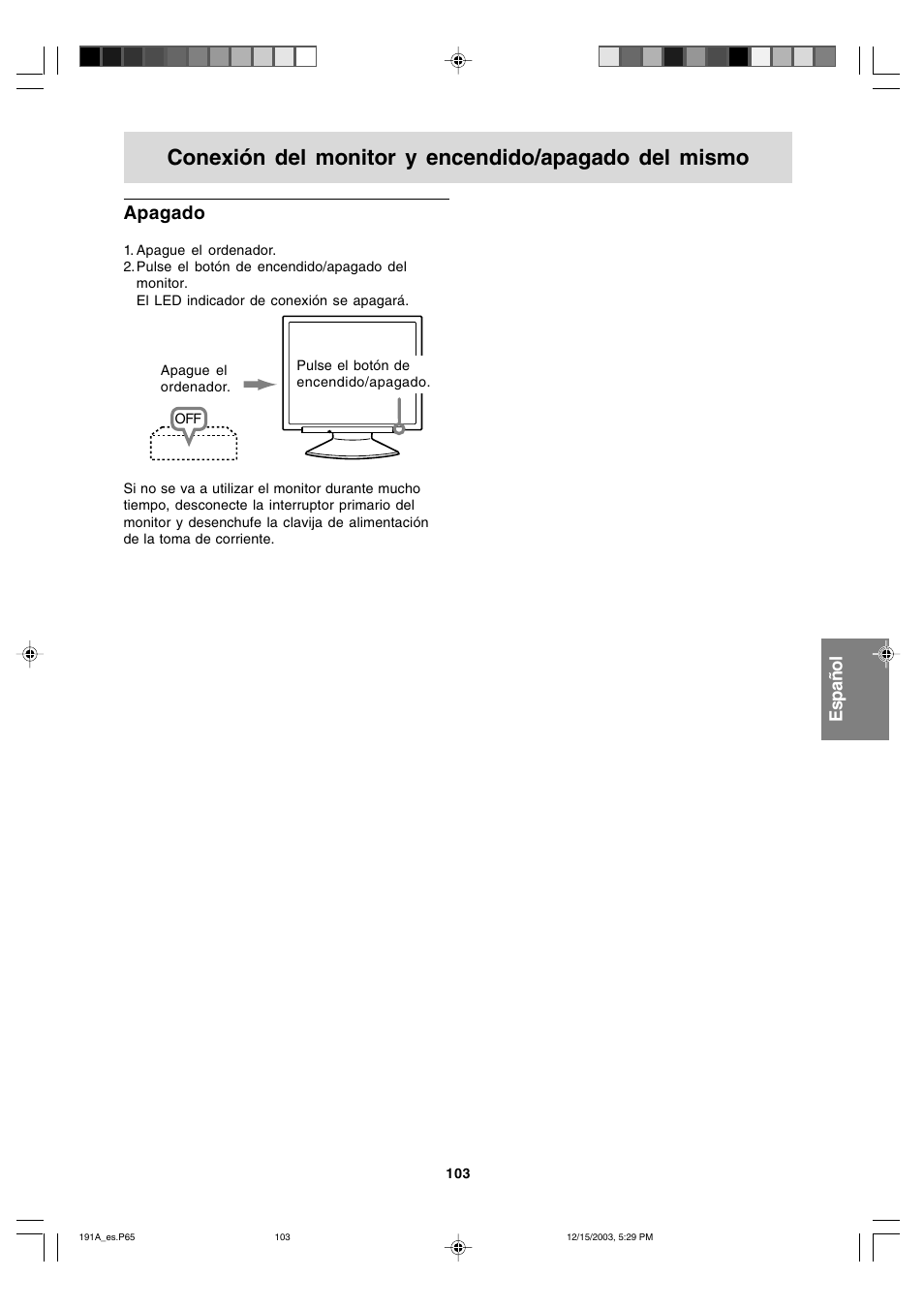 Conexión del monitor y encendido/apagado del mismo | Sharp LL-191A User Manual | Page 103 / 148