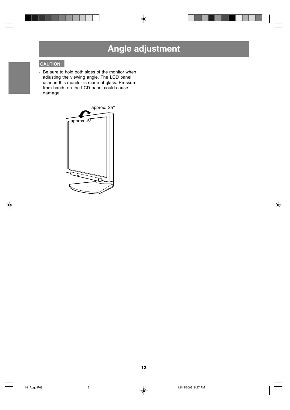 Angle adjustment | Sharp LL-191A User Manual | Page 12 / 148