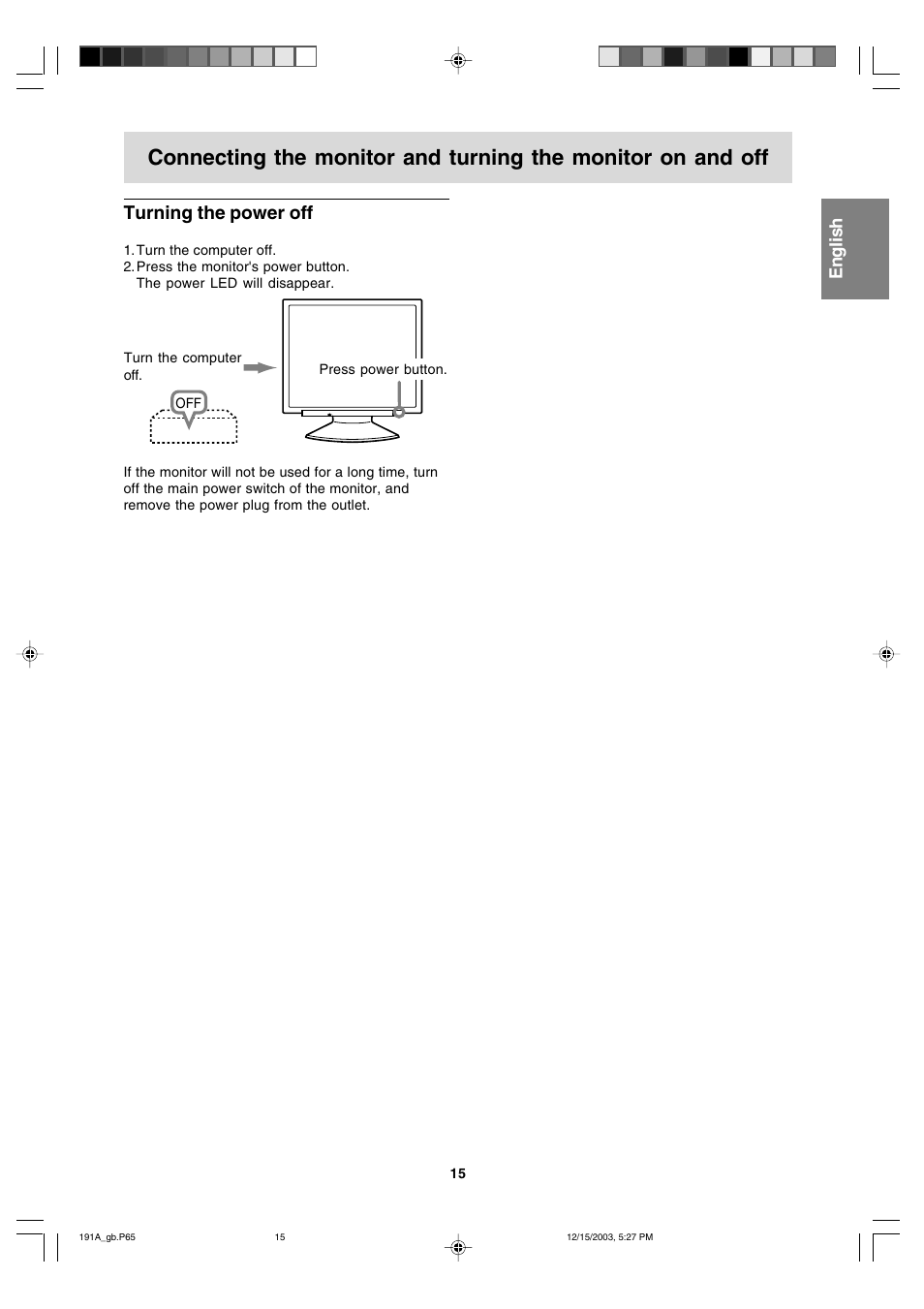 Turning the power off, English | Sharp LL-191A User Manual | Page 15 / 148