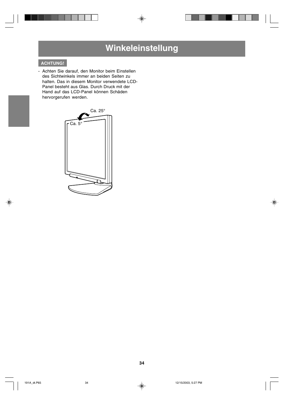 Winkeleinstellung | Sharp LL-191A User Manual | Page 34 / 148