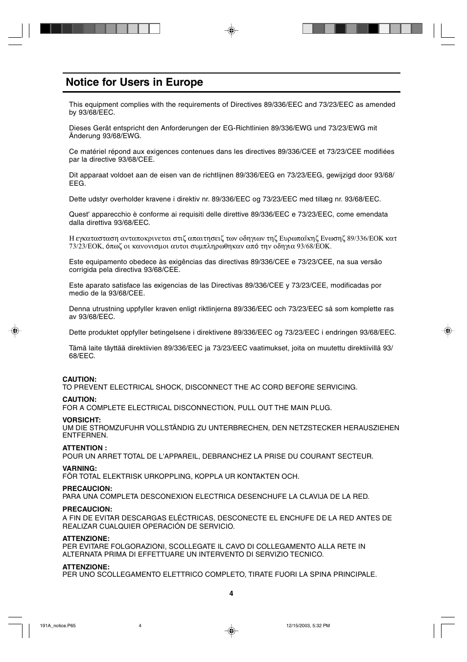 Notice for users in europe | Sharp LL-191A User Manual | Page 4 / 148