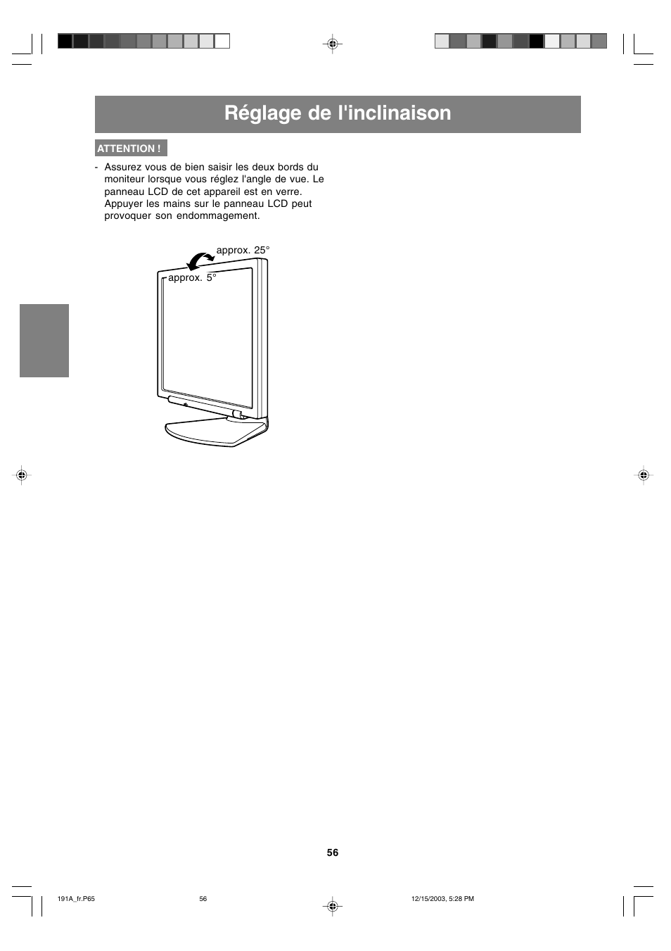 Réglage de l'inclinaison | Sharp LL-191A User Manual | Page 56 / 148