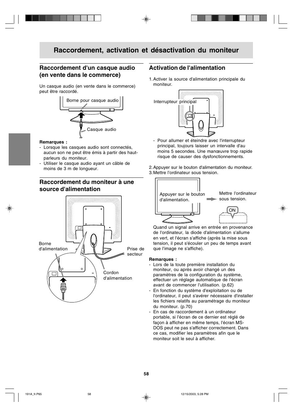 Activation de l'alimentation | Sharp LL-191A User Manual | Page 58 / 148