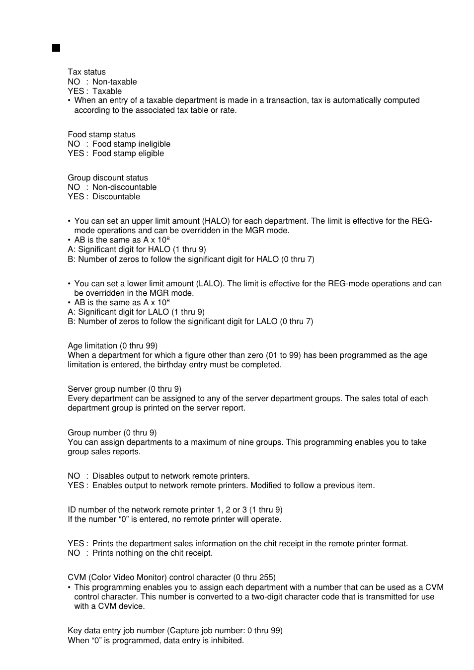 Department (continued) | Sharp UP-600 User Manual | Page 101 / 226