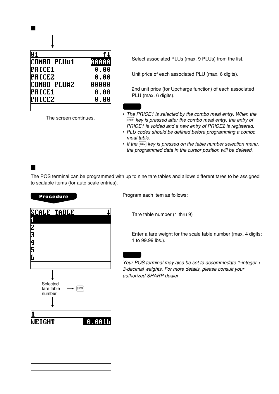 Scale table, Combo meal table (continued) | Sharp UP-600 User Manual | Page 111 / 226