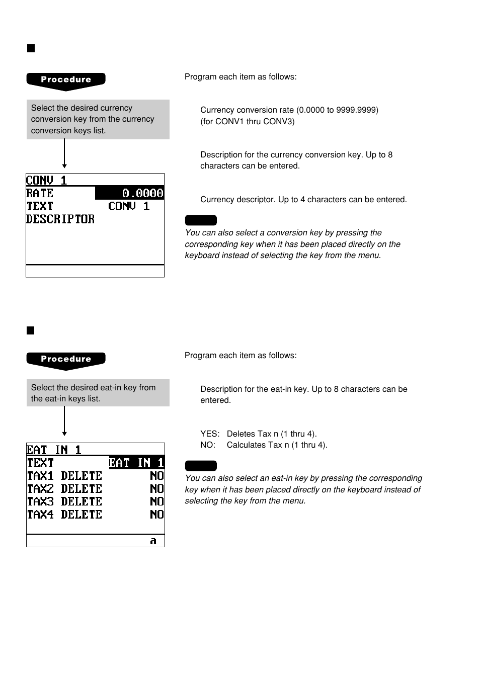 Currency conversion keys, Eat-in keys | Sharp UP-600 User Manual | Page 142 / 226