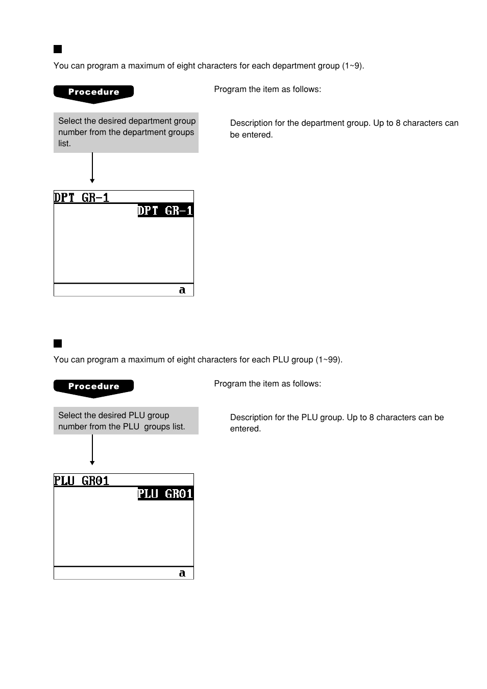 Department group text, Plu group text | Sharp UP-600 User Manual | Page 153 / 226