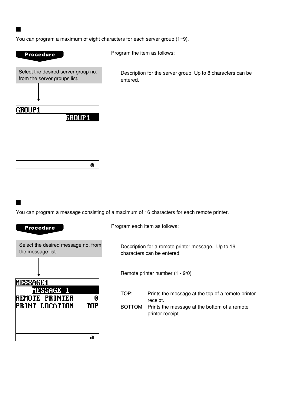 Server group text, Message text | Sharp UP-600 User Manual | Page 154 / 226