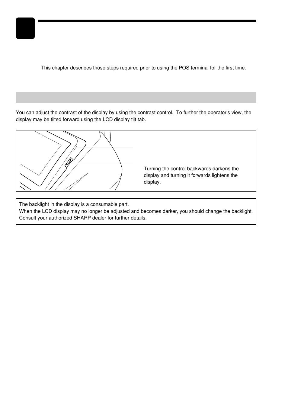 2 before operating the pos terminal, Display adjustment (operator display), Before operating the pos terminal | Display adjustment | Sharp UP-600 User Manual | Page 16 / 226