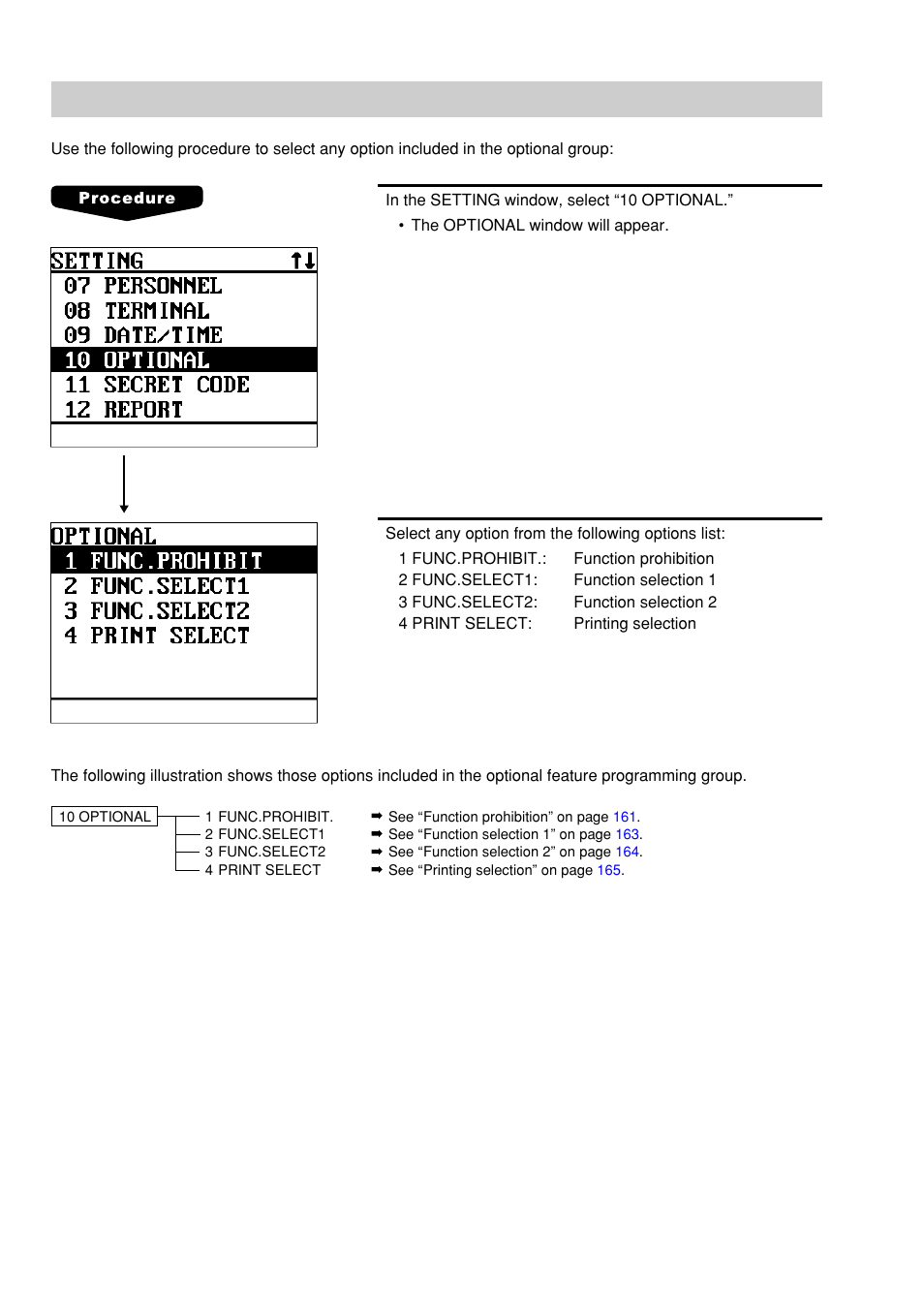 Optional feature selection | Sharp UP-600 User Manual | Page 160 / 226