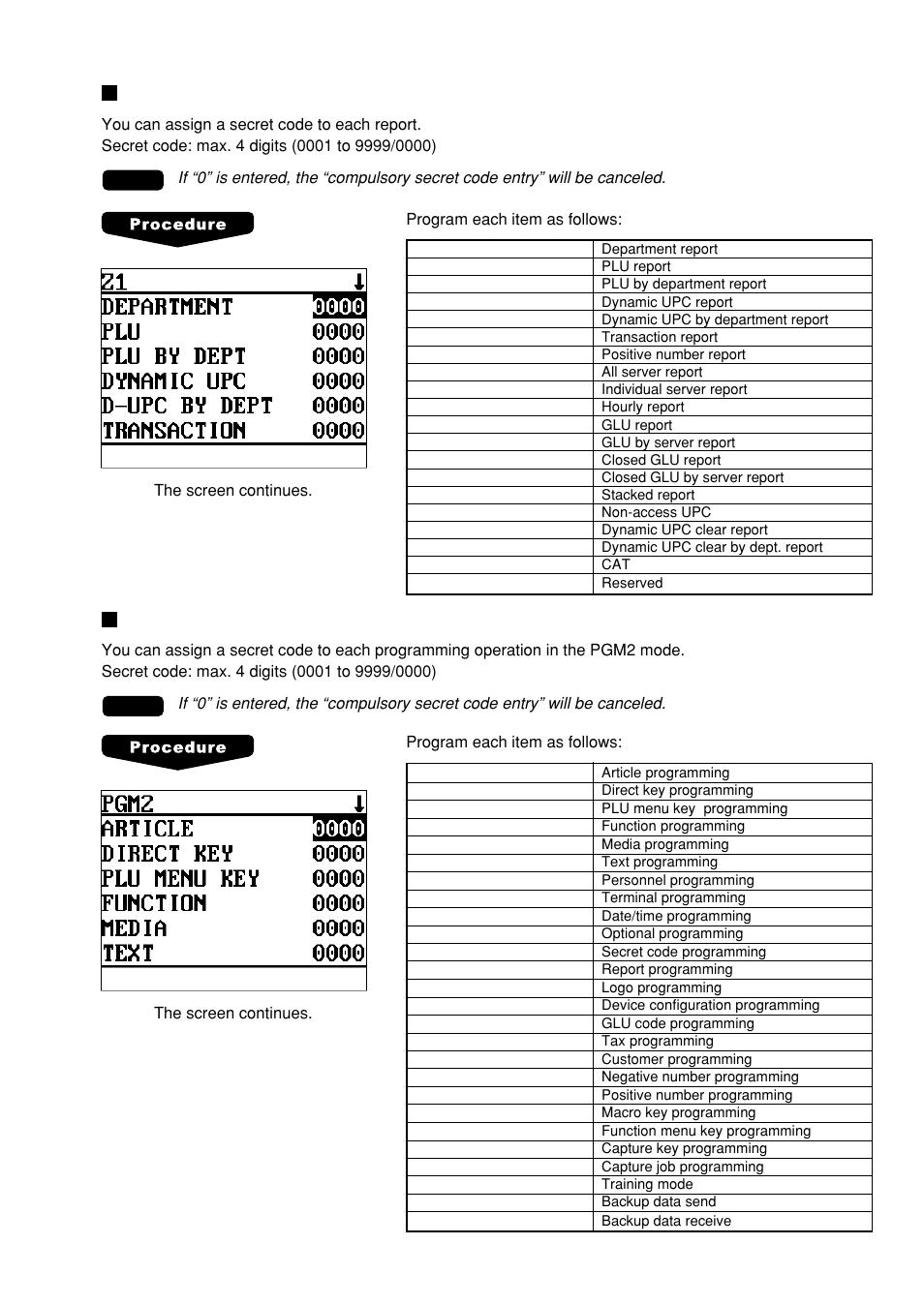 Z1 reports, Pgm2-mode operations | Sharp UP-600 User Manual | Page 167 / 226