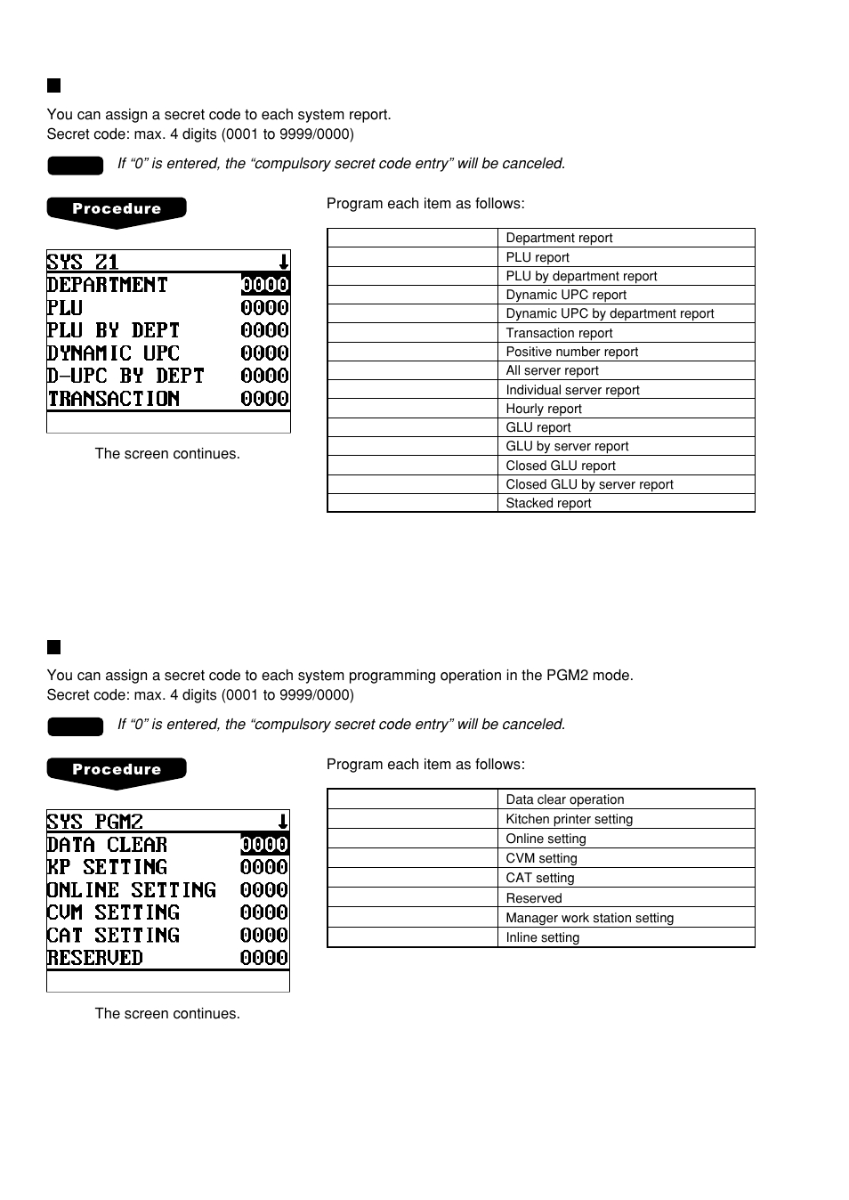 System z1 reports, System pgm2-mode operations | Sharp UP-600 User Manual | Page 168 / 226