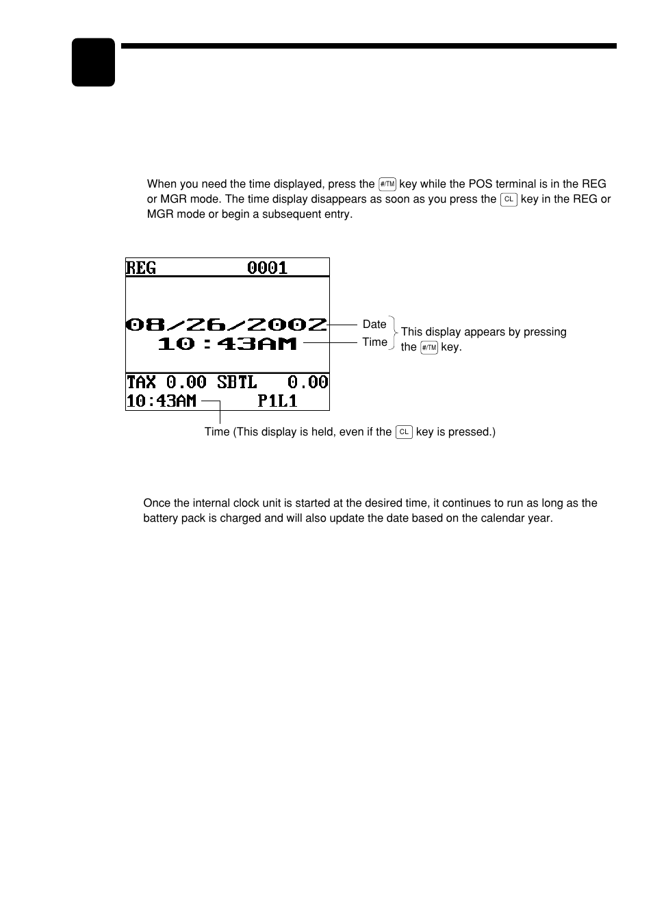 3 time display and automatic updating of the date, Time display and automatic updating of the date | Sharp UP-600 User Manual | Page 17 / 226