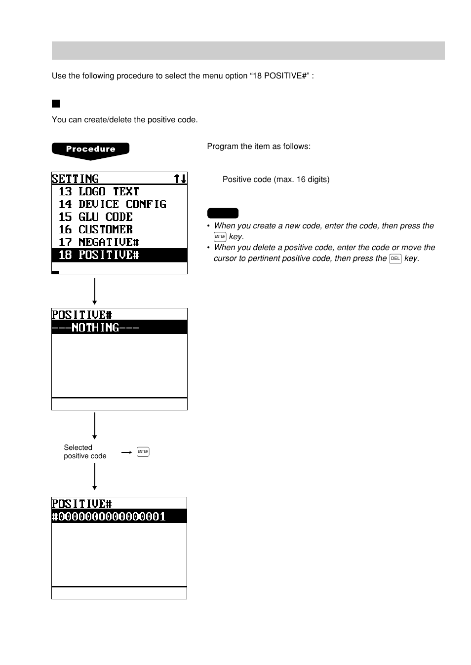 Positive code file programming, Positive code | Sharp UP-600 User Manual | Page 187 / 226