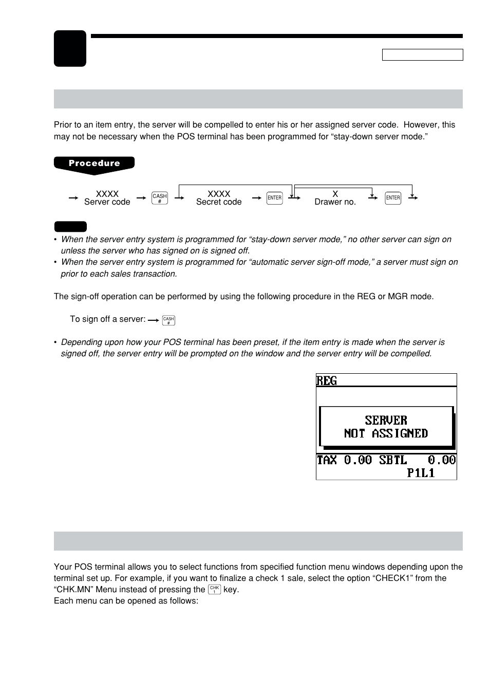 5 entries, Server code entries, Item selection from the function menu windows | Entries | Sharp UP-600 User Manual | Page 19 / 226