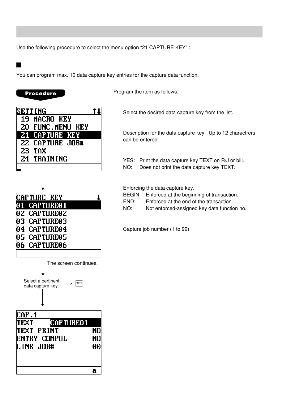 Capture key programming, Capture key data | Sharp UP-600 User Manual | Page 190 / 226