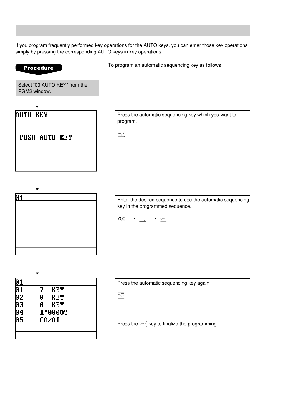 Automatic sequencing key programming | Sharp UP-600 User Manual | Page 200 / 226