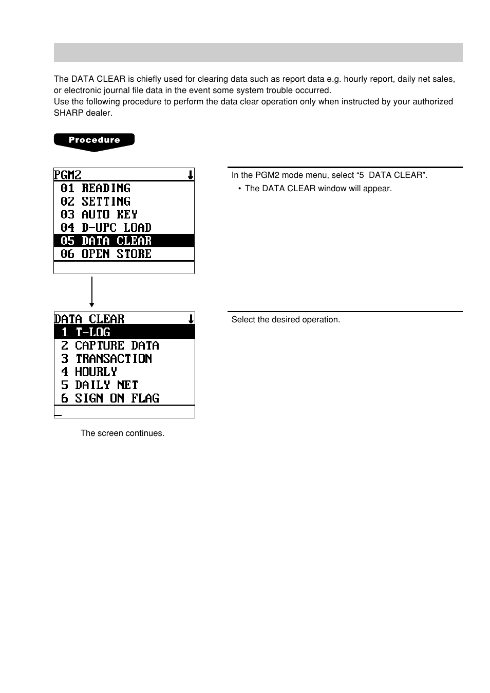 Data clear | Sharp UP-600 User Manual | Page 215 / 226