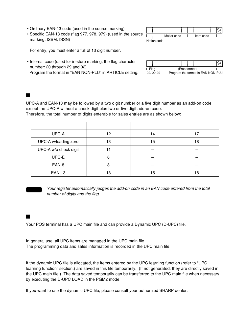 Add-on code, Upc file | Sharp UP-600 User Manual | Page 217 / 226