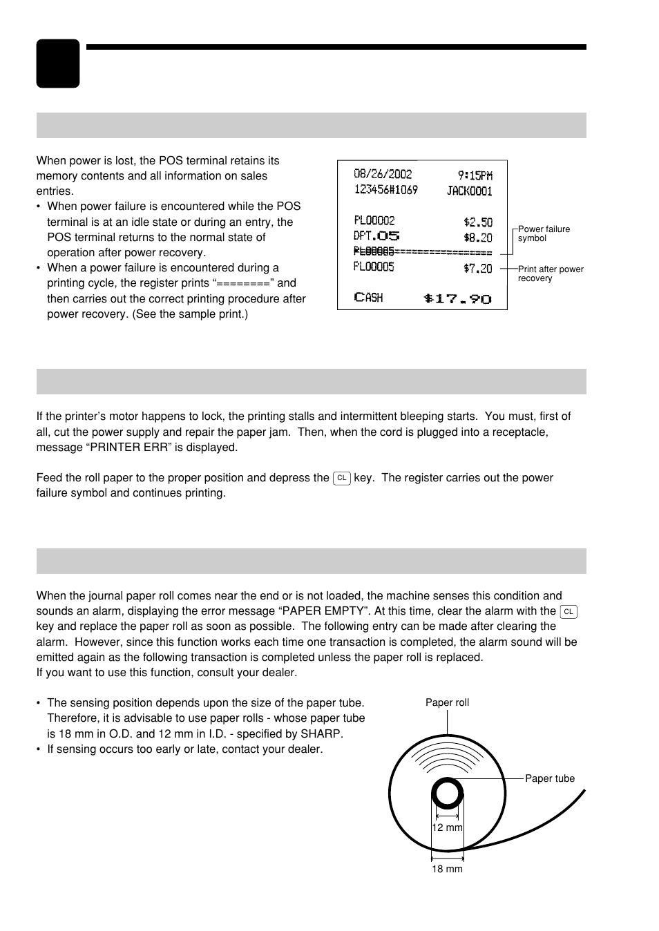 15 operator maintenance, In case of power failure, In case of printer error | Operator maintenance | Sharp UP-600 User Manual | Page 218 / 226