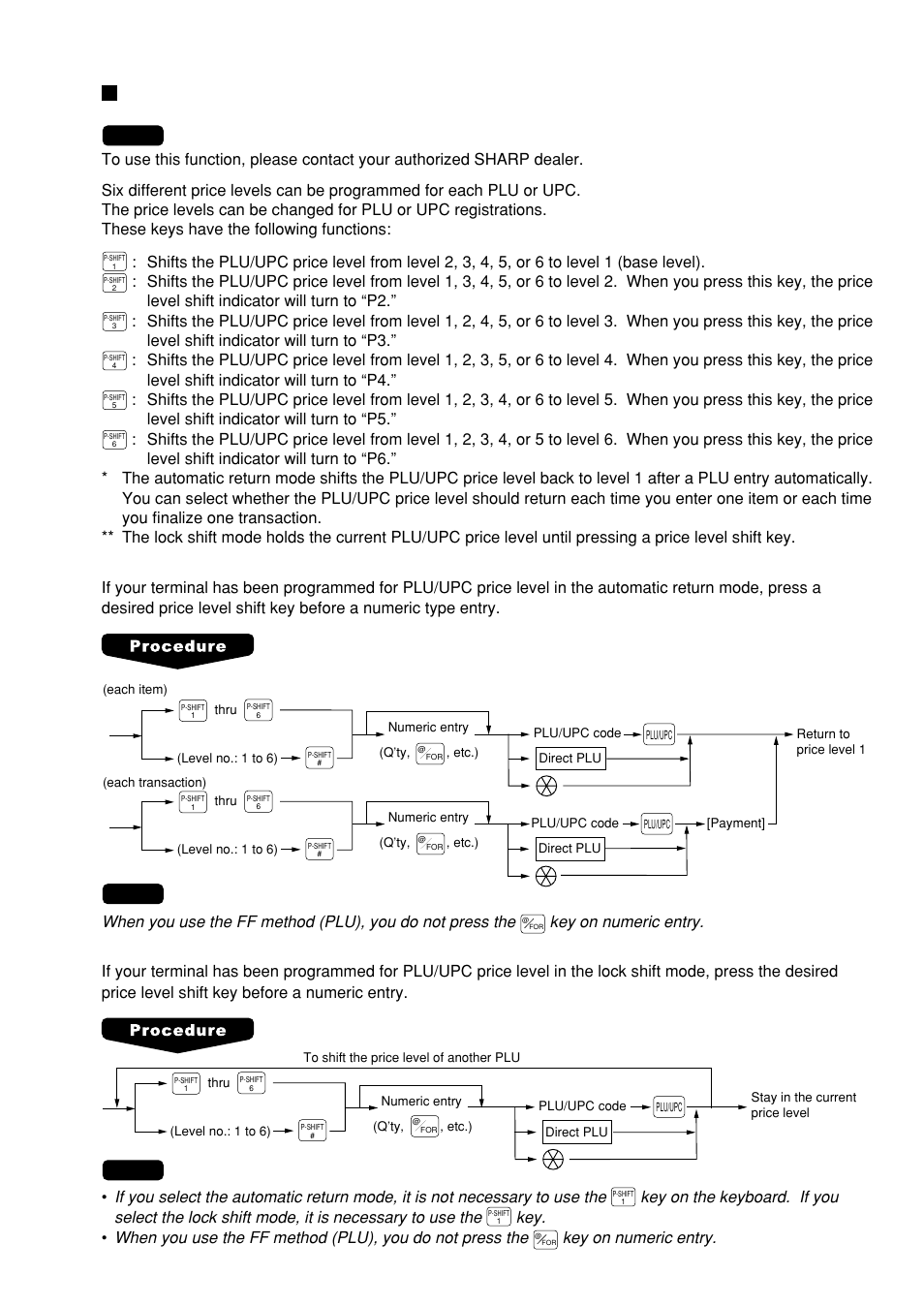 Plu/upc price level shift, Key on numeric entry | Sharp UP-600 User Manual | Page 35 / 226