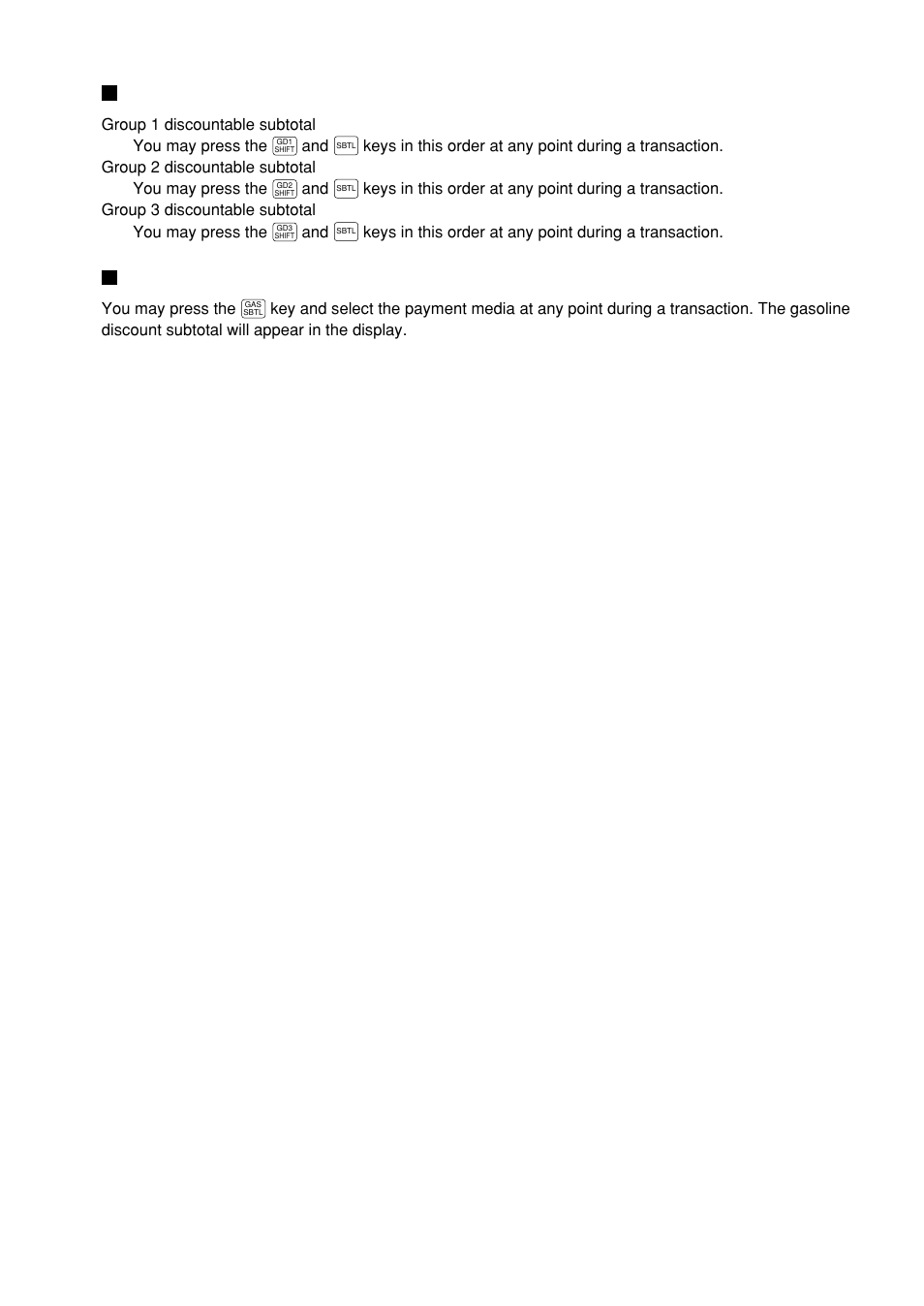 Group discountable subtotal, Gasoline discount subtotal | Sharp UP-600 User Manual | Page 37 / 226