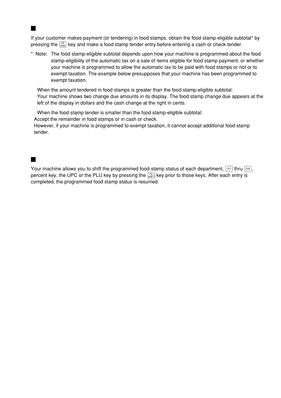 Food stamp tendering, Food stamp status shift | Sharp UP-600 User Manual | Page 39 / 226