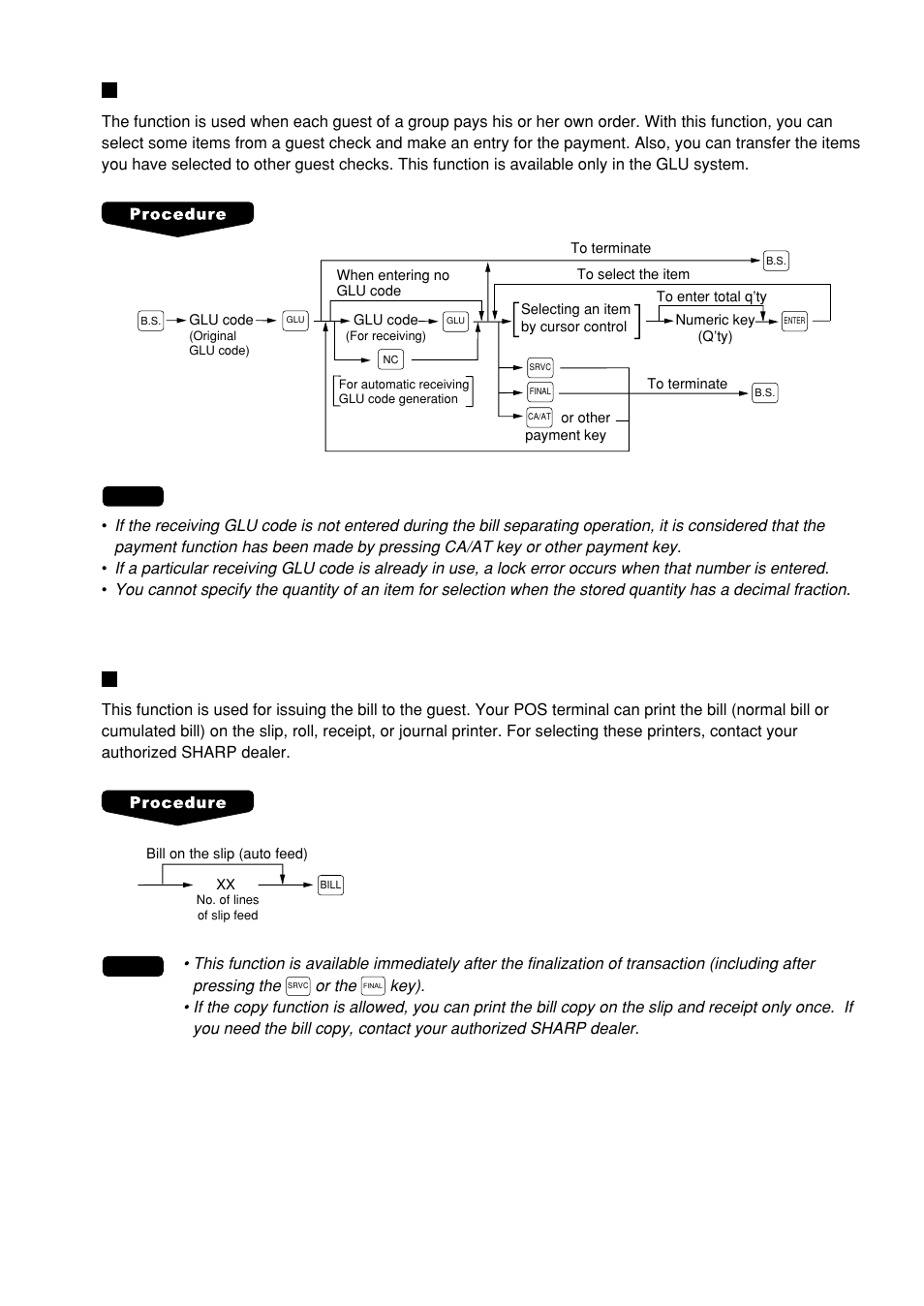 Bill separating, Bill printing | Sharp UP-600 User Manual | Page 45 / 226