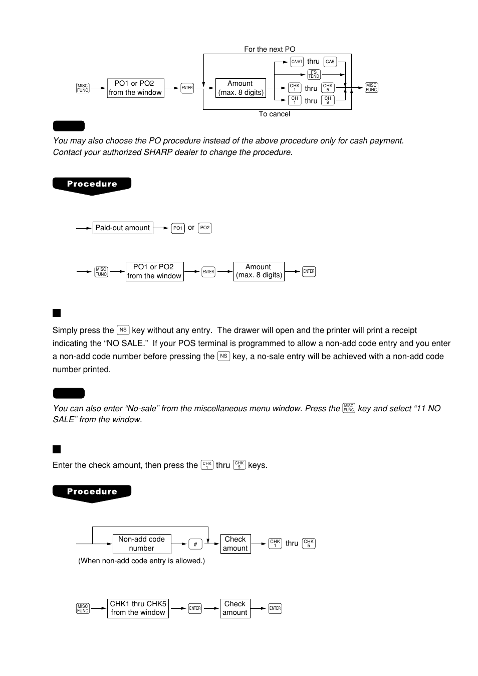 No-sale (exchange), Cashing a check, Key and select “11 no sale” from the window | Sharp UP-600 User Manual | Page 51 / 226