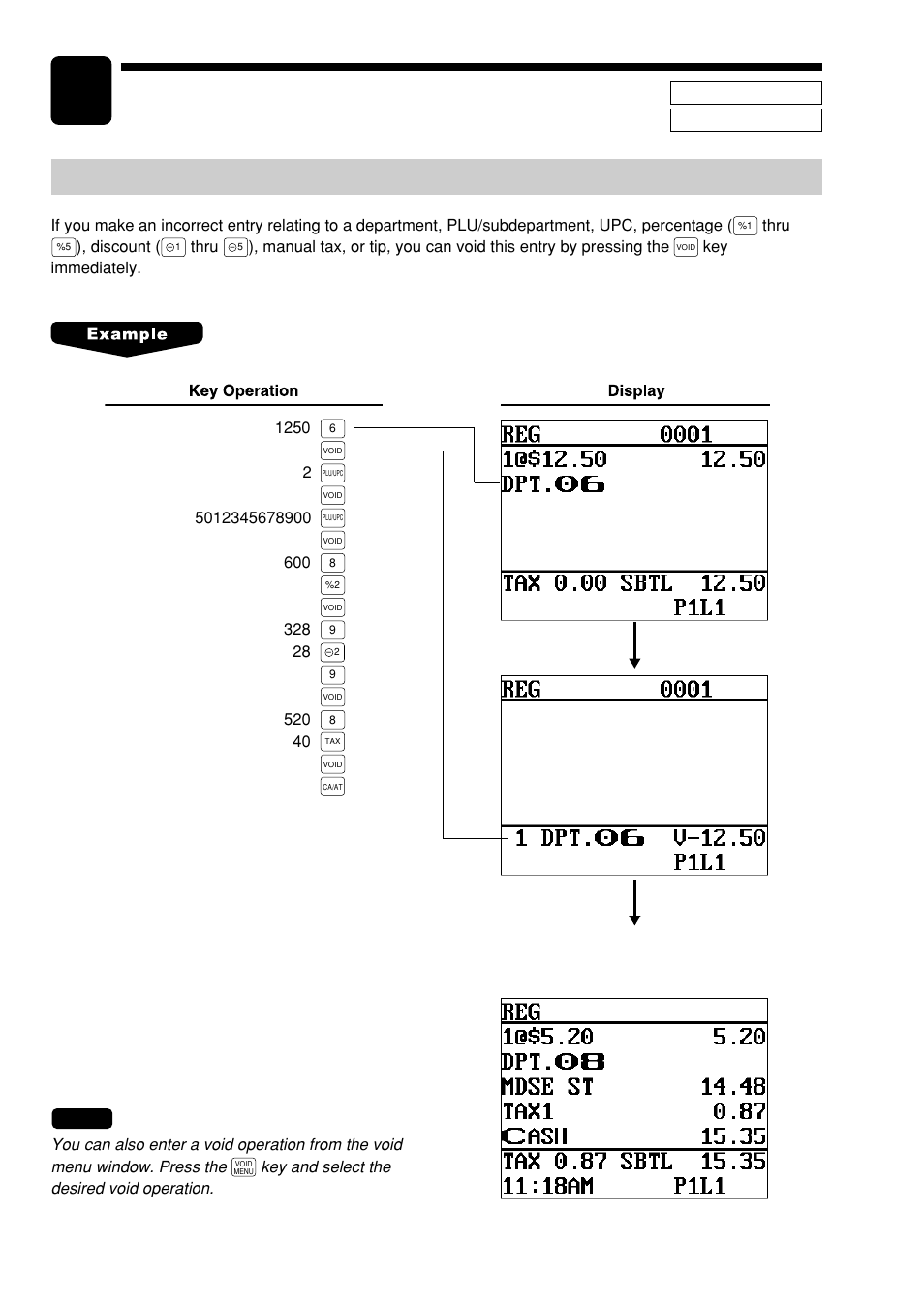 6 correction, Correction of the last entry (direct void), Correction | Sharp UP-600 User Manual | Page 54 / 226