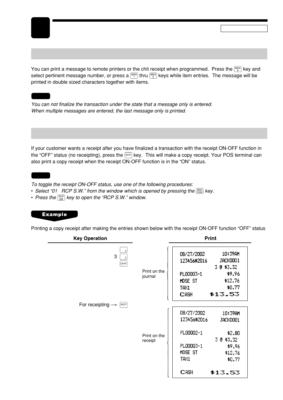 7 special printing functions, Copy receipt printing, Special printing functions | Sharp UP-600 User Manual | Page 57 / 226