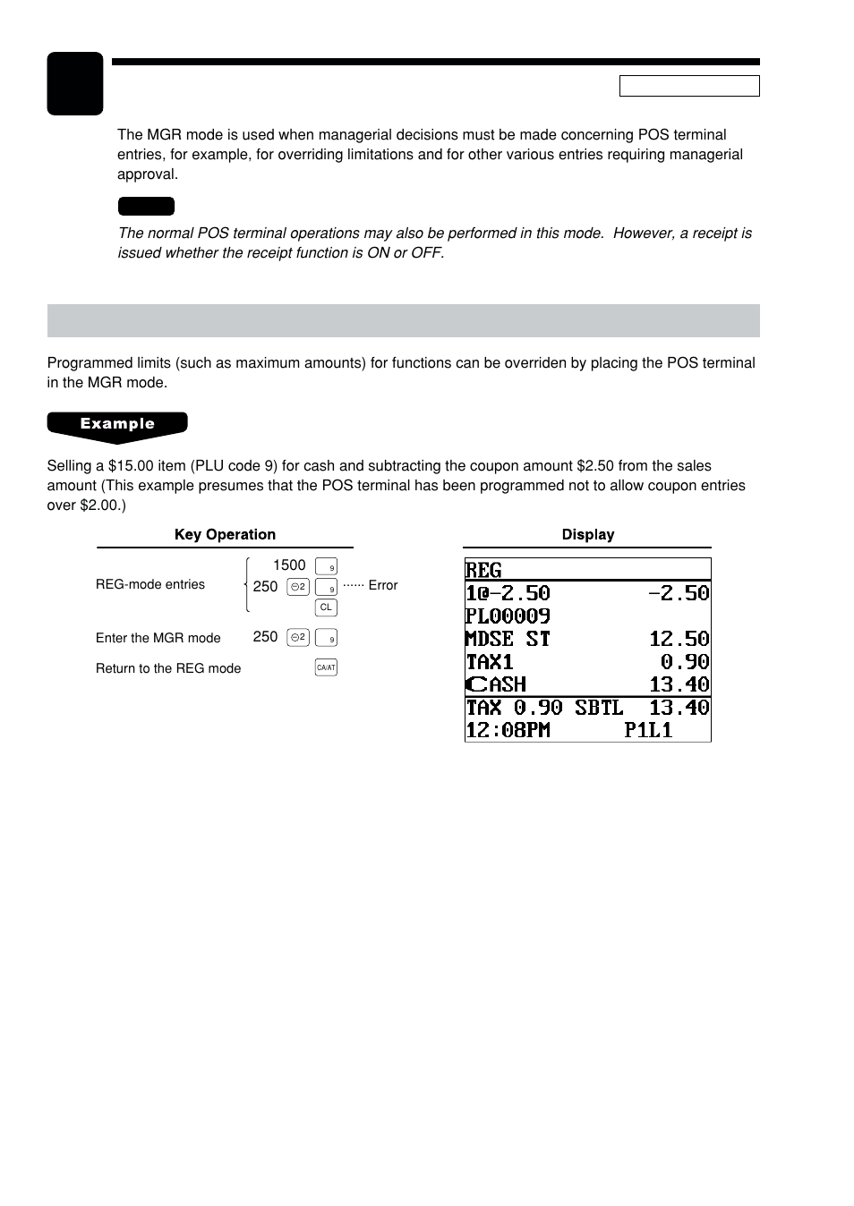 8 manager mode, Override entries, Manager mode | Sharp UP-600 User Manual | Page 62 / 226