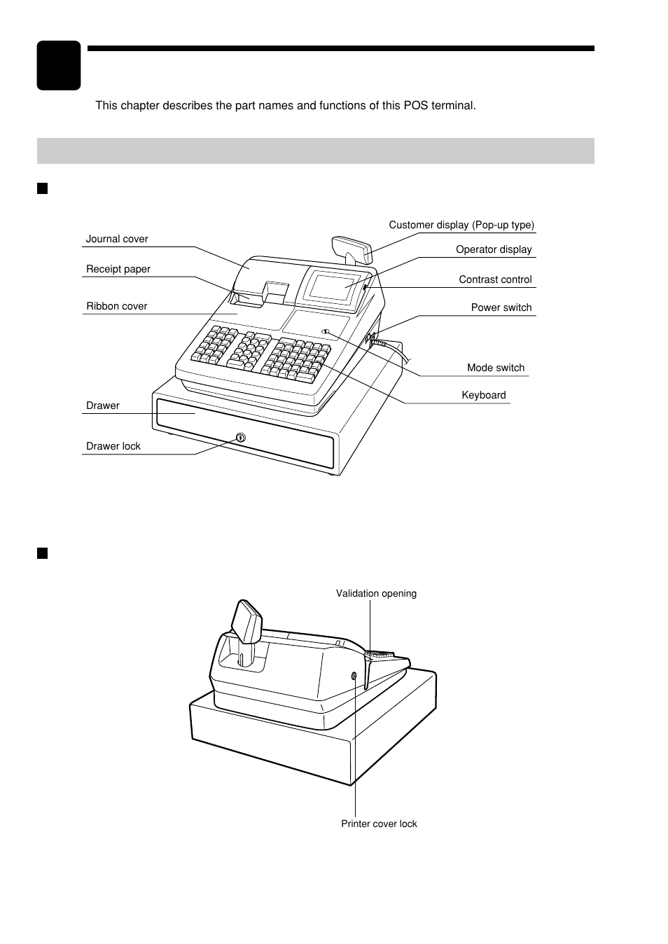 1 part names and functions, External view, Front view | Rear view, Part names and functions | Sharp UP-600 User Manual | Page 8 / 226