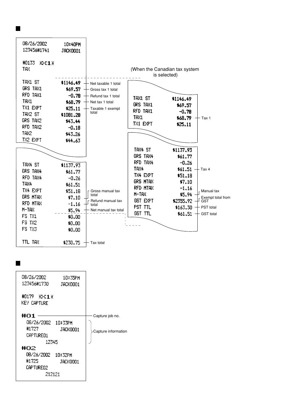 Tax report, Key capture report, Tax report key capture report | Sharp UP-600 User Manual | Page 80 / 226