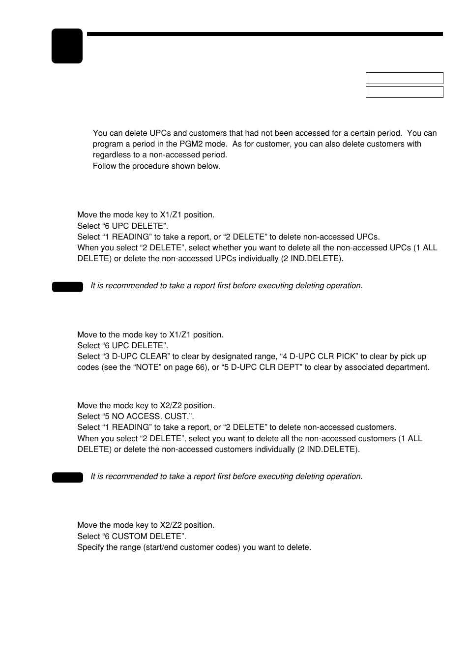 Non-accessed upc and customer deletion | Sharp UP-600 User Manual | Page 91 / 226