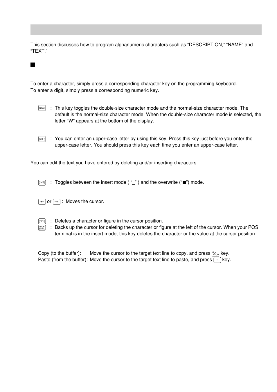 How to program alphanumeric characters, Using character keys on the keyboard | Sharp UP-600 User Manual | Page 95 / 226