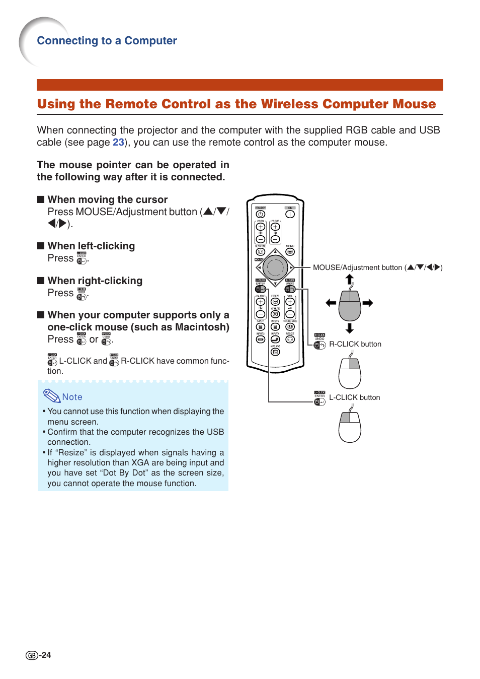 Connecting to a computer | Sharp PG-MB60X User Manual | Page 28 / 78