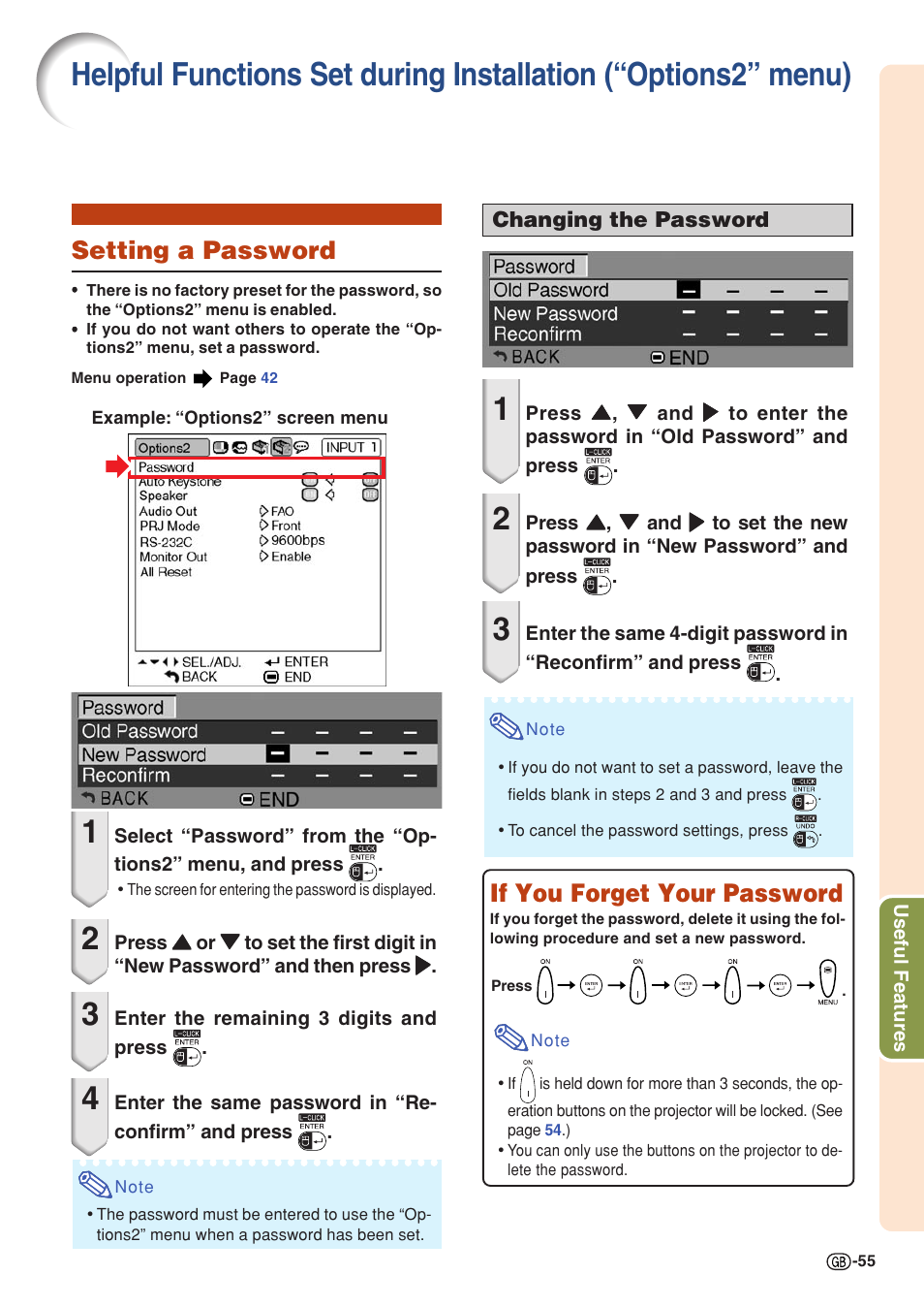 Setting a password, If you forget your password | Sharp PG-MB60X User Manual | Page 59 / 78