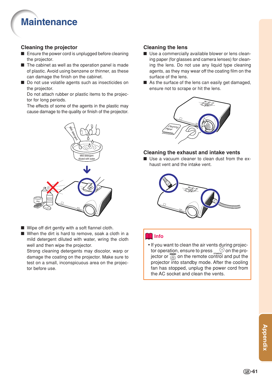 Maintenance, Appendix | Sharp PG-MB60X User Manual | Page 65 / 78