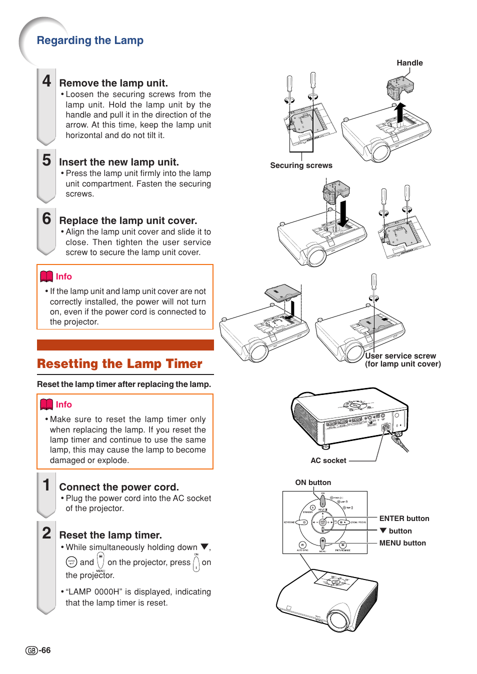 Resetting the lamp timer | Sharp PG-MB60X User Manual | Page 70 / 78