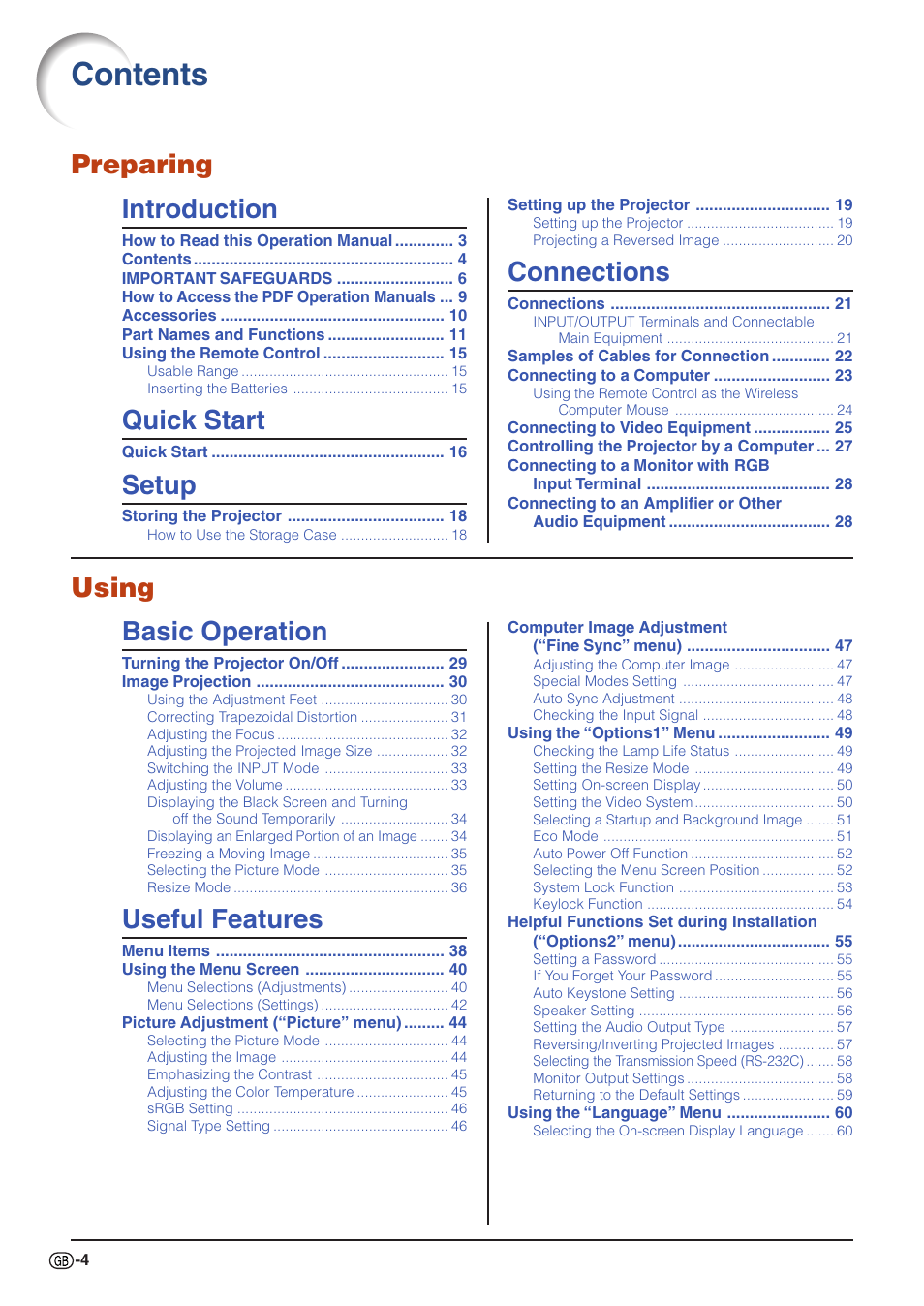 Sharp PG-MB60X User Manual | Page 8 / 78