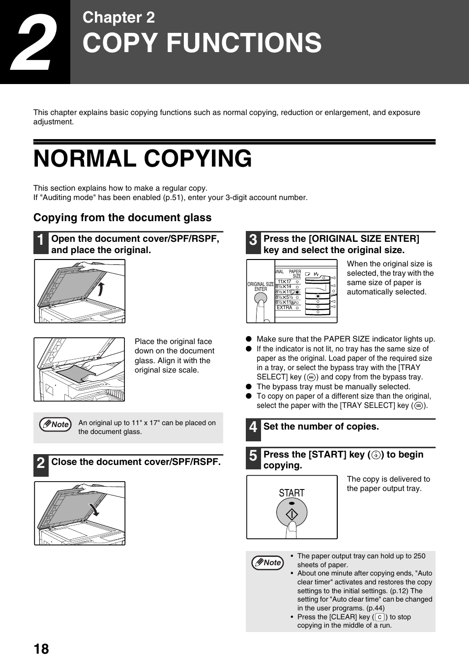 Copy functions, Normal copying, Chapter 2 | Sharp AR-M205 User Manual | Page 20 / 96