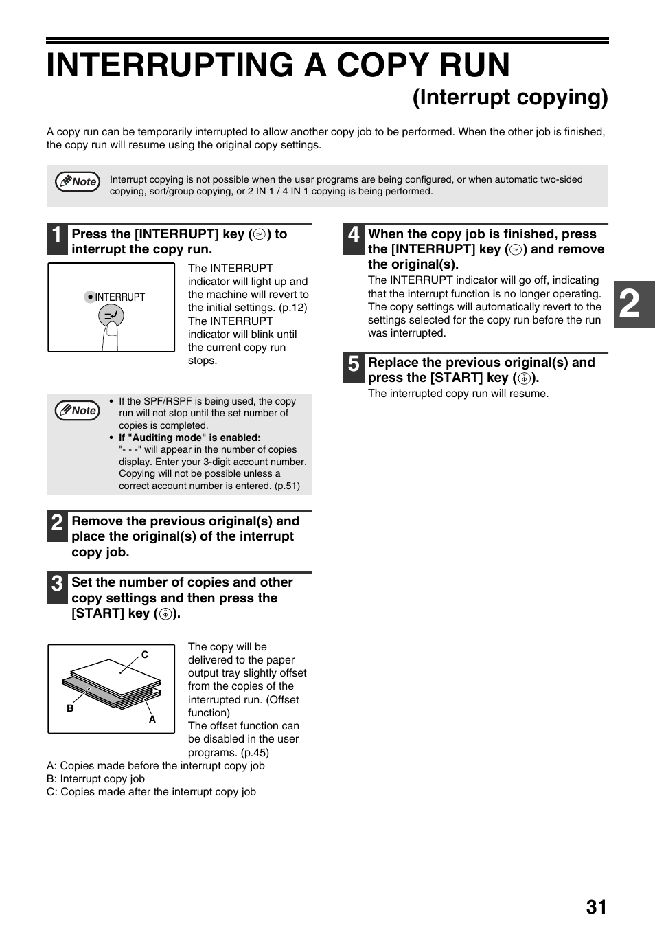 Interrupting a copy run, Interrupt copying) | Sharp AR-M205 User Manual | Page 33 / 96