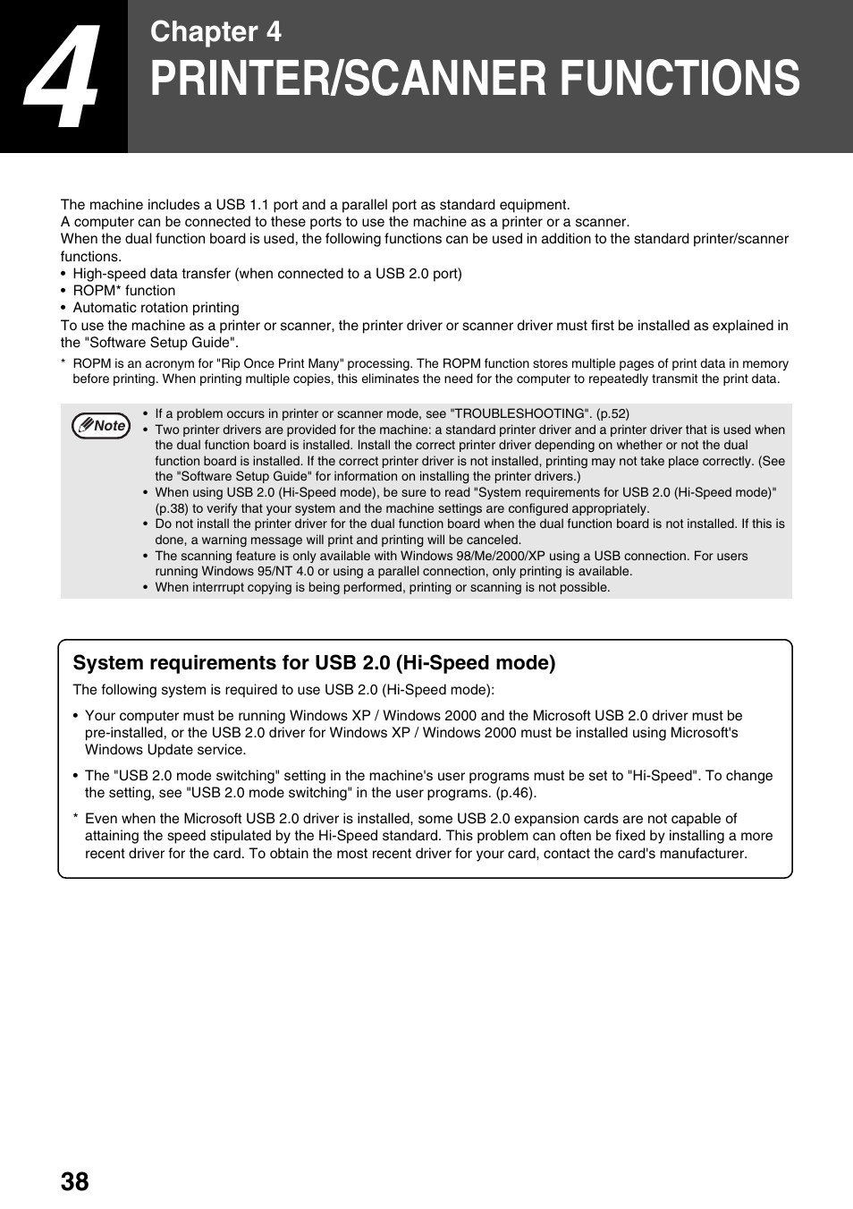 Printer/scanner functions, Chapter 4 | Sharp AR-M205 User Manual | Page 40 / 96