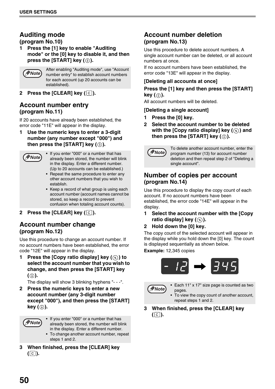 Auditing mode, Account number entry, Account number change | Account number deletion, Number of copies per account | Sharp AR-M205 User Manual | Page 52 / 96