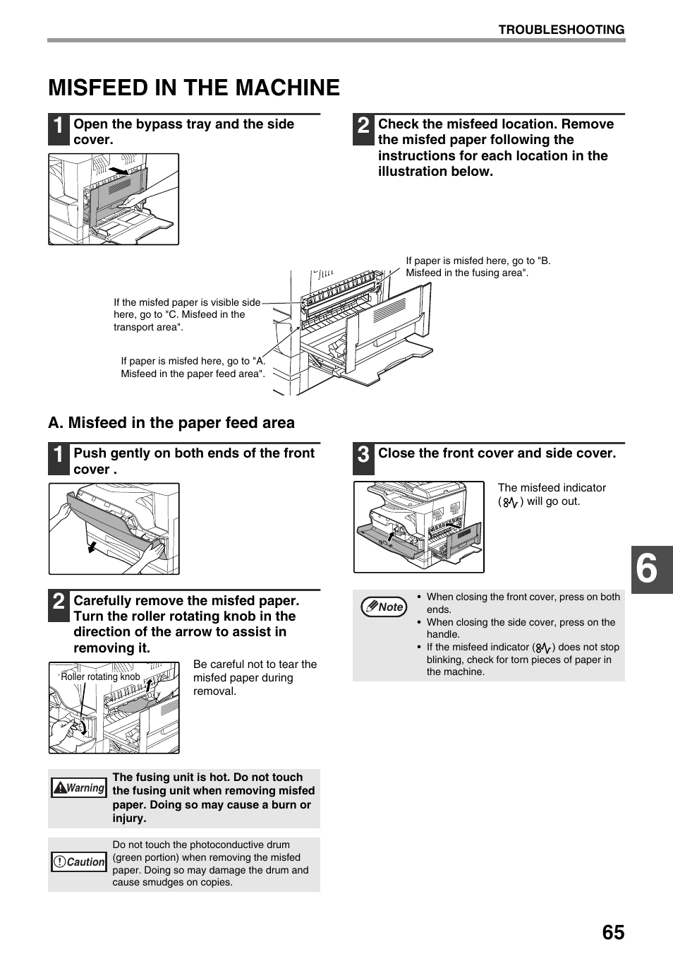 Misfeed in the machine 1 | Sharp AR-M205 User Manual | Page 67 / 96