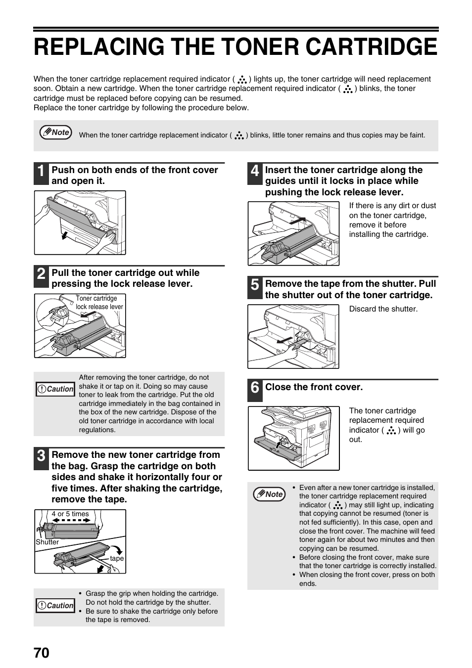Replacing the toner cartridge | Sharp AR-M205 User Manual | Page 72 / 96