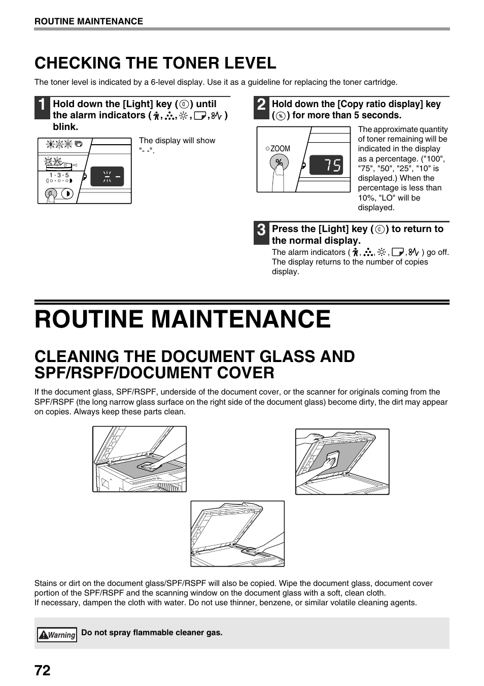 Routine maintenance, Checking the toner level | Sharp AR-M205 User Manual | Page 74 / 96